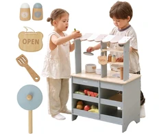 Viga Toys VIGA PolarB Wooden Kitchen 2-in-1 Shop Stand with Accessories for Children 3+
