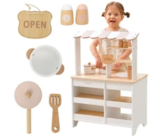 Viga Toys VIGA PolarB Wooden Kitchen 2-in-1 Shop Baltas Kitchen Accessories Stand