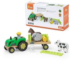Viga Toys Viga 44680 Medinis traktorius su priekaba ir gyvūnais