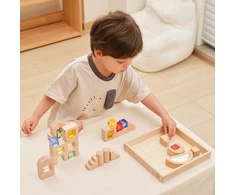 Viga Toys VIGA medinės konstruktoriaus kaladėlės su spalvotais langeliais 32 vnt.