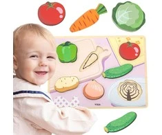 Viga Toys Viga medinė Montessori dėlionė 2in1 Daržovės