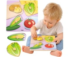 Viga Toys VIGA medinės smeigtukinės dėlionės daržovės
