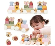 Viga Toys Medinis edukacinis pavasario traukinukas vaikams 18 dalių