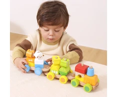 Viga Toys VIGA medinis traukinukas su gyvūnais 18 mėn 17 dalių