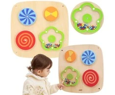 Viga Toys Medinis sieninis veiklos skydelis VIGA su besisukančiais raštais vaikams
