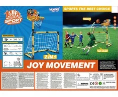2in1 Krepšinio rinkinys ir Futbolo vartai + kamuoliai ir pompa, WOOPIE