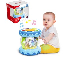 WOOPIE BABY būgno muzikinės dėžutės projektorius 3 viename muzikinis žaislas kūdikiams + volelis, skirtas mokytis šliaužioti