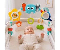 WOOPIE BABY Sensory Arch with Toys for Crib and Stroller Elephant Parrot