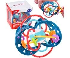 Kūdikių sensorinis žaislas 2in1 kramtukas ir barškutis Montessori WOOPIE BABY