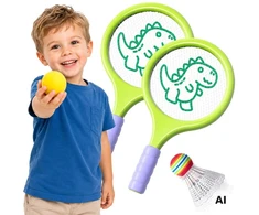 WOOPIE Badminton Tennis Rackets with Foam Ball and Dinosaur Shuttlecock