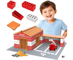 WOOPIE Fire Station Building Brick Construction Set 178 pcs. Building Bricks