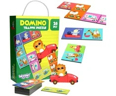 Woopie edukacinis žaidimas Gyvūnų transportas domino ir Montessori kortelių dėlionė