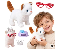 WOOPIE Interactive Baltas and Brown Kitten with Crown and Accessories