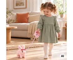 WOOPIE Interactive Rožinė Bunny on a Leash with Accessories