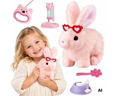 WOOPIE Interactive Rožinė Bunny on a Leash with Accessories