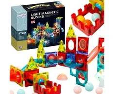 WOOPIE Magnetiniai Blokai Su Šviesos Trasa 75 vnt.