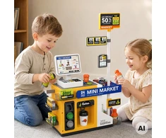 WOOPIE Mini Market Interactive Cash Register Scanner Accessories Sounds Light