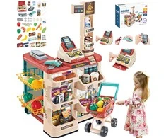 WOOPIE Supermarket Store with Shopping Cart Scale Cash Register Scanner + 48 Accs.