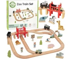 Medinė ZOO traukinių trasa WOOPIE Žalias XL 60vnt