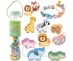 Medinė vėrimo dėlionė WOOPIE Žalias ZOO Montessori