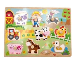 Woopie Žalias Medinės Puzzlės Montessori Ūkis su Tvirtinimo Detalėmis