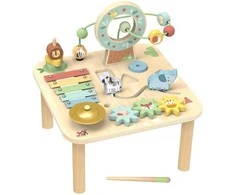 Medinis edukacinis staliukas WOOPIE Žalias muzikinis sensorinis labirintas 5in1