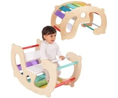 WOOPIE Žalias Wooden Rainbow Rocker and Bridge 2-in-1 Montessori FSC