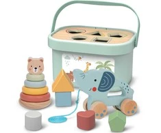 Woopie Tooky Toy Medinis žaislas 3in1: formų rūšiavimo dėžė su lokiu ir dramblio traukimo žaislu