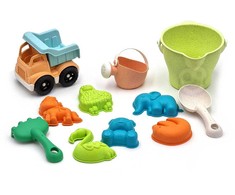 WOOPIE Smėlio rinkinys su kibiru ir automobiliu, 11 vnt., biodegraduojantis organinis medžiaga
