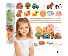 WOOPIE Žalias Wooden Threading Machine Farm 13 pcs.