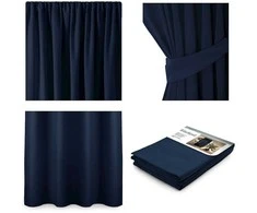 Naktinė užuolaida AmeliaHome BLACKOUT 140X245 cm, 1 vnt., juosta/kabliukai, spalva: tamsiai mėlyna