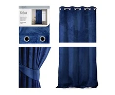 Naktinė užuolaida su žiedais AmeliaHome VELVET 140X270 cm, 1 vnt., spalva: tamsiai mėlyna