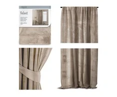 Naktinė užuolaida AmeliaHome VELVET 140X270 cm, 1 vnt., juosta/kabliukai, spalva: smėlio
