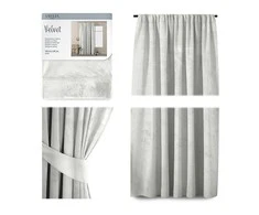 Naktinė užuolaida AmeliaHome VELVET 140X245 cm, 1 vnt., juosta/kabliukai, spalva: balta