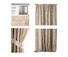 Naktinė užuolaida AmeliaHome VELVET 140X270 cm, 1 vnt., juosta/kabliukai, spalva: kreminė