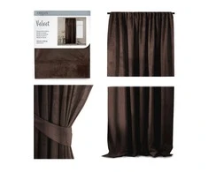 Naktinė užuolaida AmeliaHome VELVET 140X270 cm, 1 vnt., juosta/kabliukai, spalva: tamsiai ruda