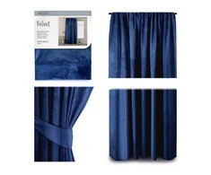Naktinė užuolaida AmeliaHome VELVET 140X245 cm, 1 vnt., juosta/kabliukai, spalva: tamsiai mėlyna
