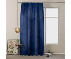 Naktinė užuolaida AmeliaHome VELVET 140X245 cm, 1 vnt., juosta/kabliukai, spalva: tamsiai mėlyna