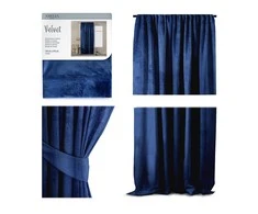 Naktinė užuolaida AmeliaHome VELVET 140X270 cm, 1 vnt., juosta/kabliukai, spalva: tamsiai mėlyna
