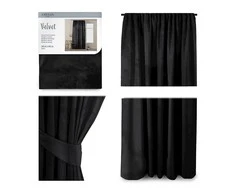 Naktinė užuolaida AmeliaHome VELVET 140X245 cm, 1 vnt., juosta/kabliukai, spalva: juoda