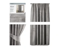Naktinė užuolaida AmeliaHome VELVET 140X245 cm, 1 vnt., juosta/kabliukai, spalva: sidabrinė