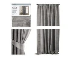 Naktinė užuolaida AmeliaHome VELVET 140X270 cm, 1 vnt., juosta/kabliukai, spalva: sidabrinė