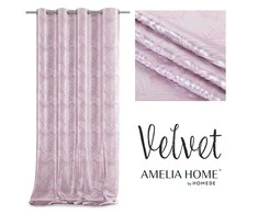 AmeliaHome Užuolaida su žiedais rožinės spalvos su sidabriniais lapais Velvet