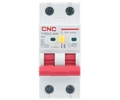 CNC Nuotėkio relė su automatiniu išjungikliu, 2P, 20A, C klasės, 30mA, 6kA
