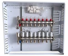 Hismart Grindinio šildymo kolektorius 8 kontūrų su terminėmis pavaromis NC AC230V ir debitomačiais