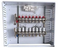 Hismart Grindinio šildymo kolektorius 8 kontūrų su terminėmis pavaromis NC AC230V ir debitomačiais
