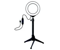 Puluz LED žiedinė lempa 12cm, su trikoju staliniu stovu iki 24.5cm, USB