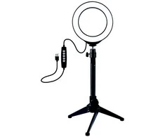 Puluz LED žiedinė lempa 12cm, su trikoju staliniu stovu iki 24.5cm, USB, RGBW