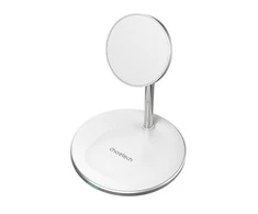 Belaidis įkroviklis CHOETECH, 15W, 2in1, magnetinis, baltas su stovu
