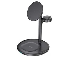 Belaidis įkroviklis CHOETECH, 15W, 3in1, magnetinis, juodas su stovu